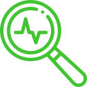 Icono de lupa representando examinación de calidad y digitalizada