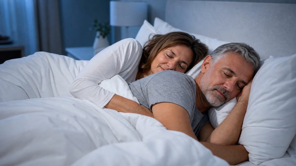 Mujer y hombre descansando en pareja durante la noche