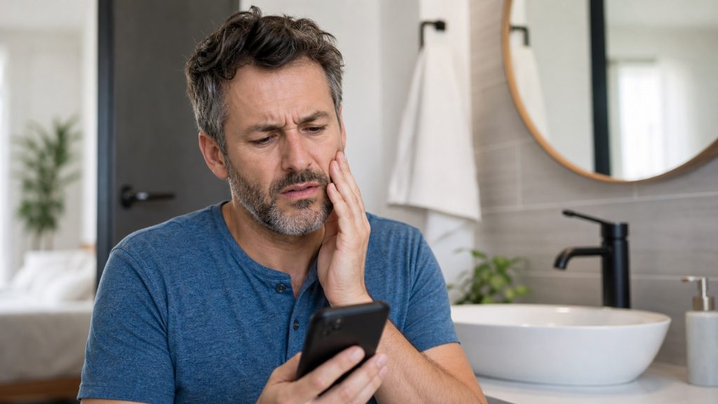 Paciente con dolor dental llamando a una clínica