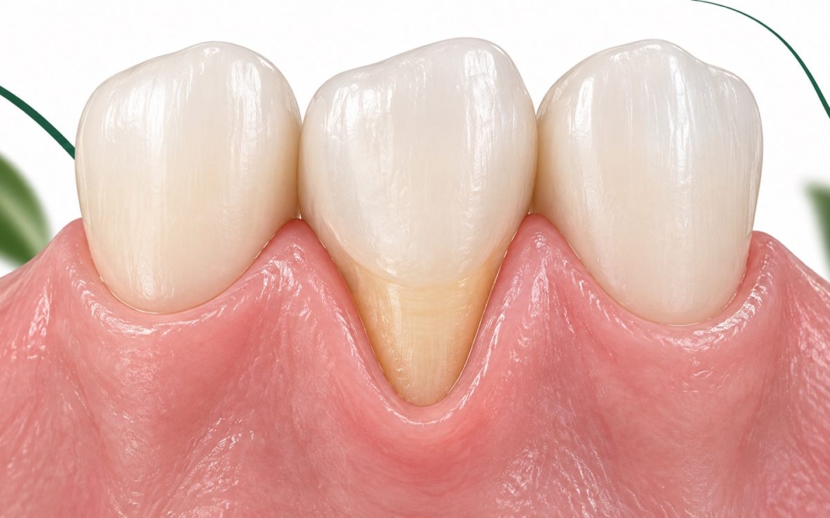 Ilustración de retracción de encías con exposición de la raíz dental